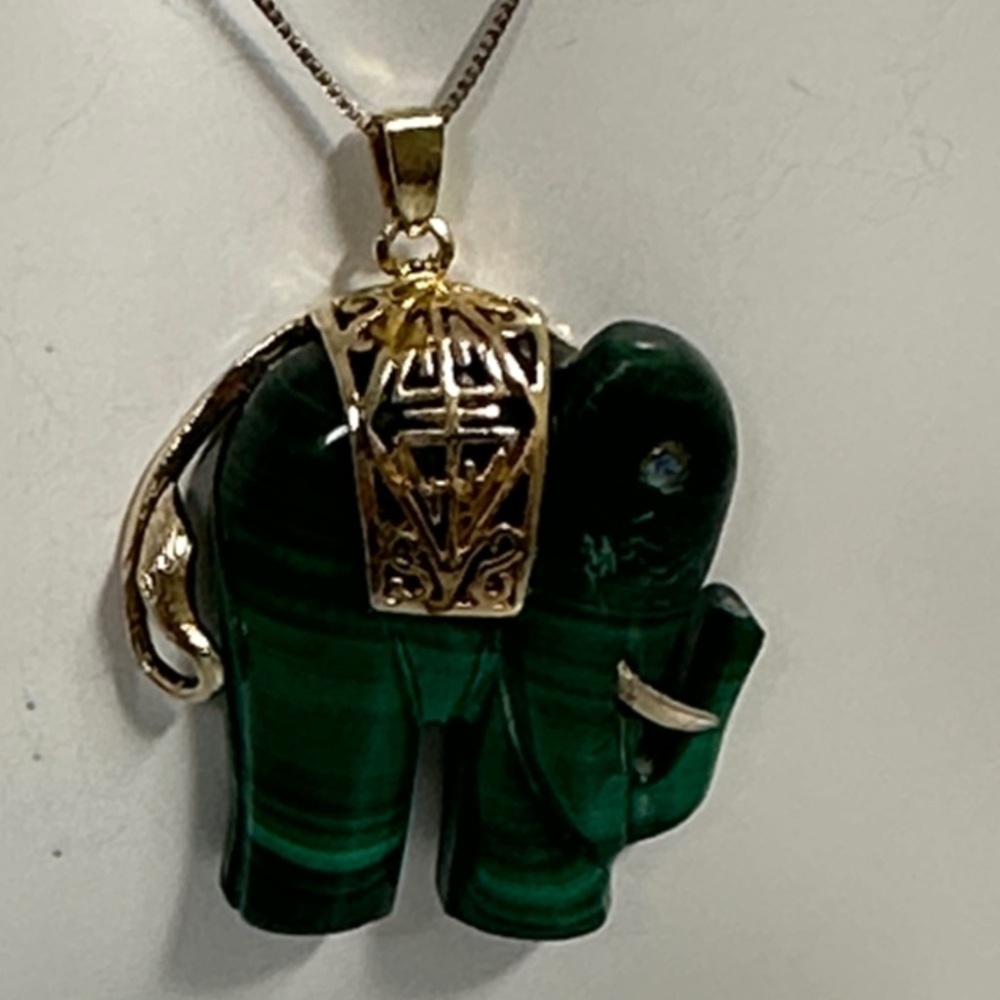 925 GF Malachite Green Elephant Pendant Necklace